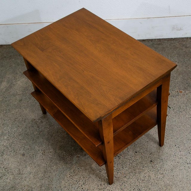 Brown 1960s Mid Century Modern Table Solid Wood End Side Nightstand 3 Tier Vintage Rectangular For Sale - Image 8 of 12