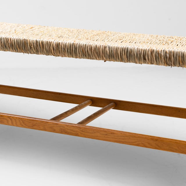 Raffia and Wood Bench, 1960s For Sale - Image 6 of 8