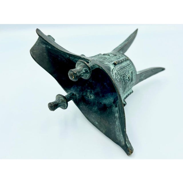 Antique Chinese Wine Cup Statue in Bronze For Sale - Image 5 of 11