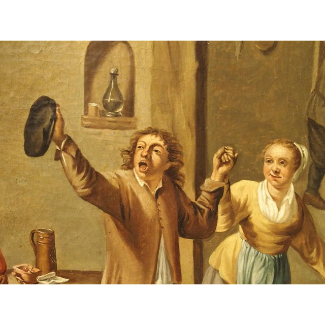 18th Century Antique Oil on Canvas Painting, Interior of an Inn With Dancing Peasants, 18th C For Sale - Image 5 of 12