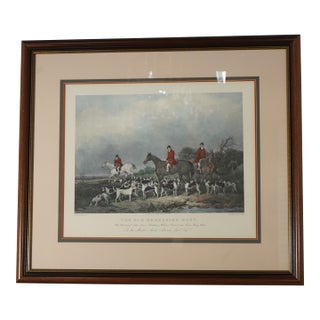 Vintage Framed Engraving Print of Horses & Dogs Hunt Scene For Sale