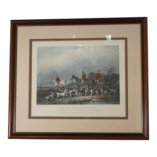 Vintage Framed Engraving Print of Horses & Dogs Hunt Scene For Sale