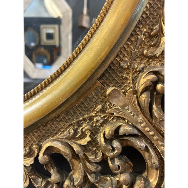 Wood Vintage Carved Wood Gold Leaf Oval Mirror For Sale - Image 7 of 9
