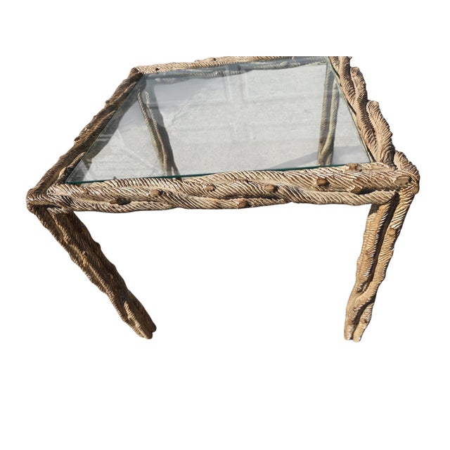 1970s Vintage Carved Faux Bois Mid Century Side Table Hollywood Regency Carved Wood For Sale - Image 5 of 16