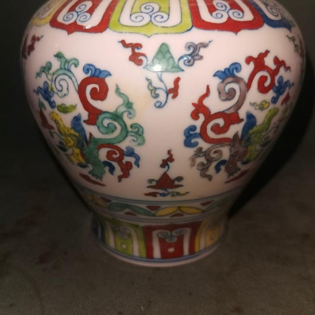 Hand-Painted Lidded Ginger Jar | Chinoiserie Floral Motif Ceramic Vase For Sale - Image 4 of 7