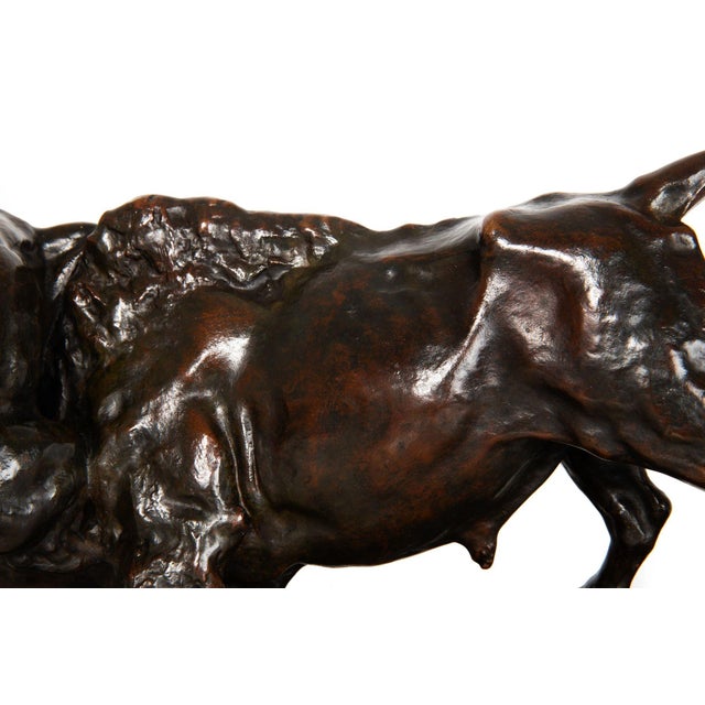 Brown Fine Antique French Bronze Sculpture of Bison and Jaguar by Georges Gardet For Sale - Image 8 of 18
