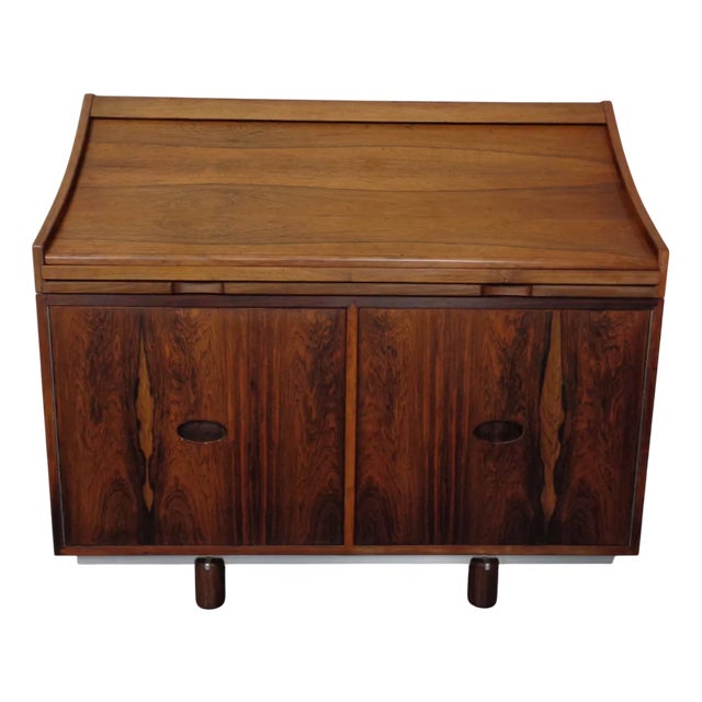 Rosewood and Leather Tambour Writing Desk by Gianfranco Frattini for Bernini, Italy, 1964 For Sale