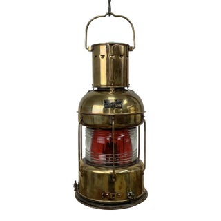 Nippon Sento Brass and Copper Red Fresnel Lens Oil Lantern For Sale