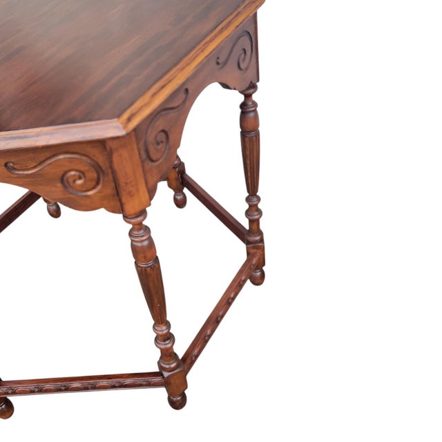1940s Vintage American Cherry Center Table Carved Traditional For Sale - Image 9 of 17