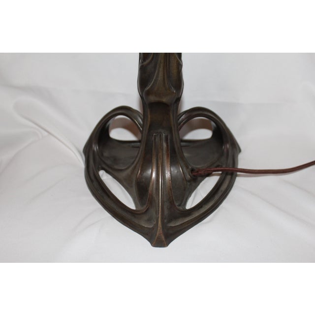 1980s Art Nouveau Lamp Art Glass Shade Bronze Casting after Louis Majorelle For Sale - Image 9 of 18