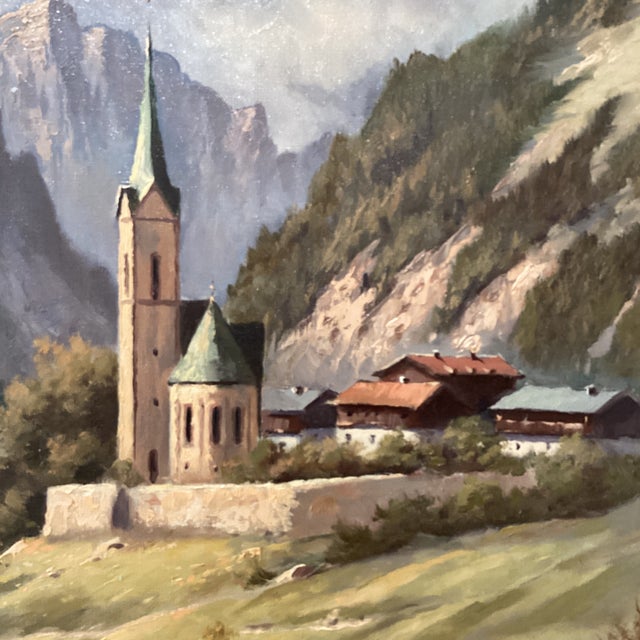 Early 20th Century Early 20th Century Mid Century Modern Oil Painting Alpine Church Landscape by Othmar Wagner Austria For Sale - Image 5 of 12