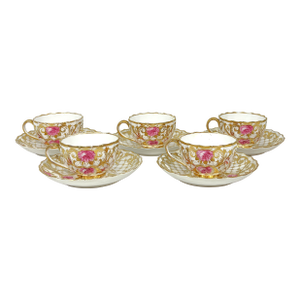Antique English Spode Copeland Teacups With Saucers- Set of 5