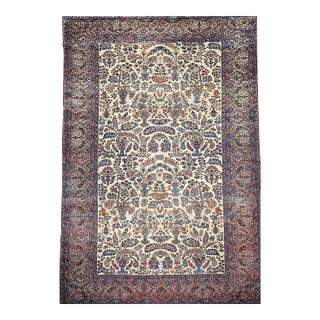Antique Oversized Persian Kerman Lavar Rug, Hand-Knotted Wool, Allover Floral Vase Pattern, Ivory & Pink, 11x20 For Sale