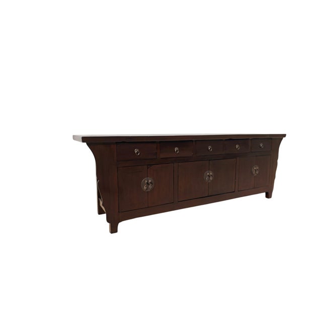 Chinese 19th Century Chinese Elm 5 Drawer Sideboard With Flanged Ends For Sale - Image 3 of 5