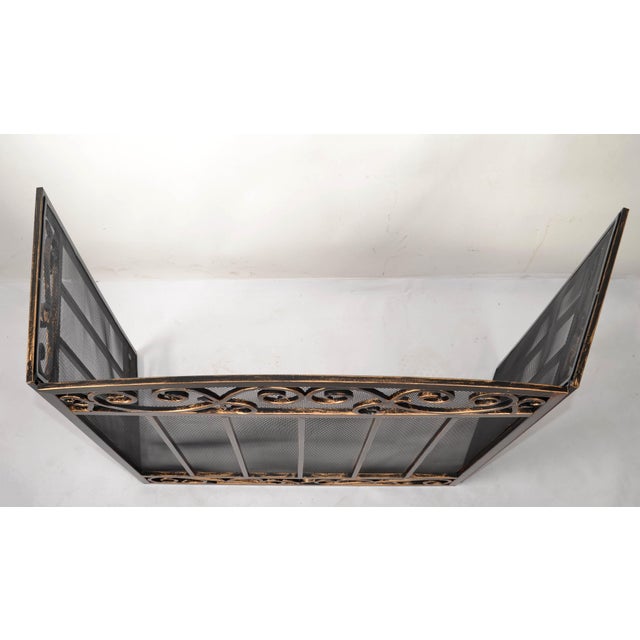 Wrought Iron 3 Panel Black Bronze Finish Fireplace Screen For Sale - Image 9 of 12