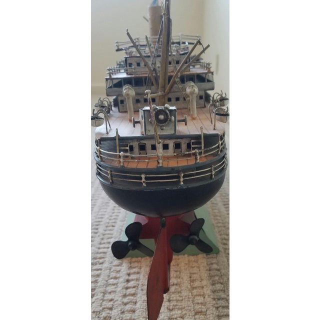 Wood Antique Marklin Ocean Liner With American Flags & Lifeboats c.1900 For Sale - Image 7 of 13