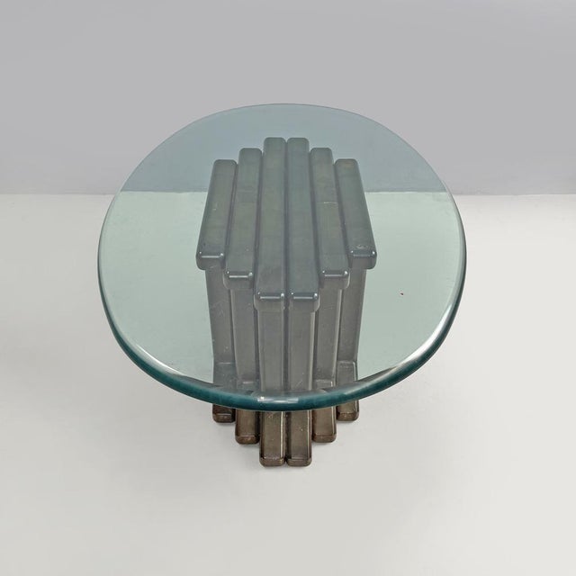 Italian Modern Wooden Coffee Table with Geometrical Base and Glass Top, 1970s For Sale - Image 9 of 18