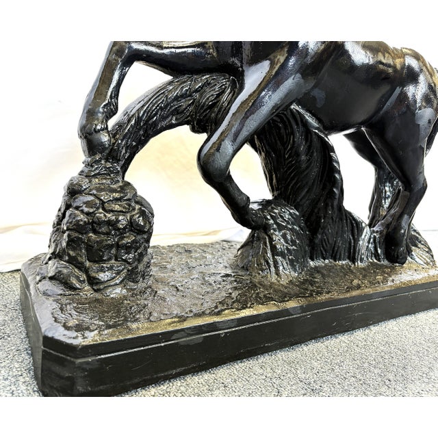 Black Mid Century Ceramic Rearing Black Stallion Figure Signed 'R R' Possibly Italian Sculptor Renato Rumonato For Sale - Image 8 of 16