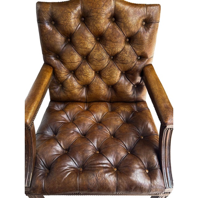 Large Gainsborough Library Armchair of Tufted Leather From England For Sale - Image 9 of 15