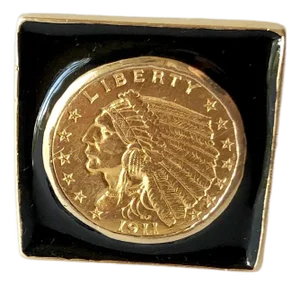 1911 Indian Head Quarter Eagle Gold Coin Enamel Ring