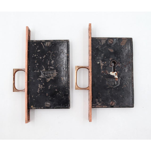 Traditional Pair of Antique Aesthetic Brass Plated Corbin Pocket Door Locks For Sale - Image 3 of 6
