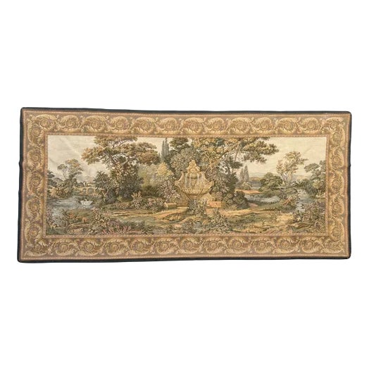 Vintage French Jacquard Tapestry with Fountain Motif, 1980s For Sale