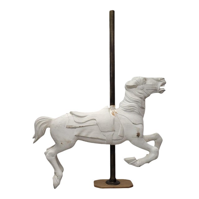 Rare Solid Tiger Oak Carousel Prancer, "Philadelphia School Folk Art Horse" For Sale