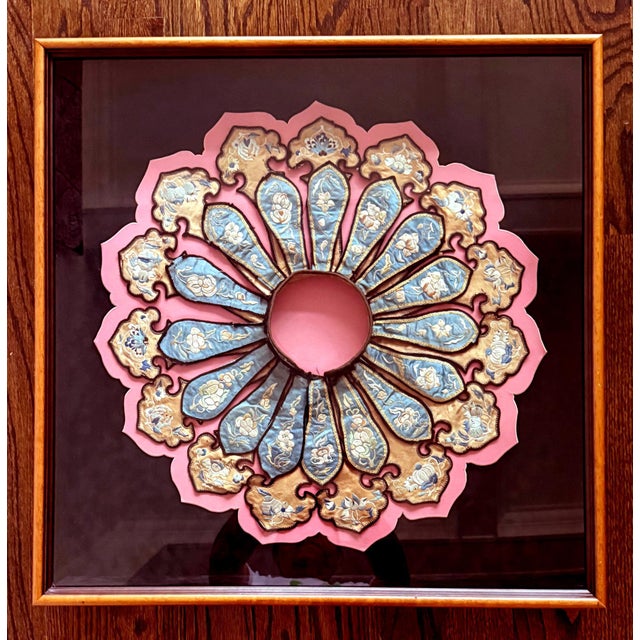 Traditional Framed Antique Chinese Embroidered Silk Collar Qing Dynasty Textile Art For Sale - Image 3 of 12