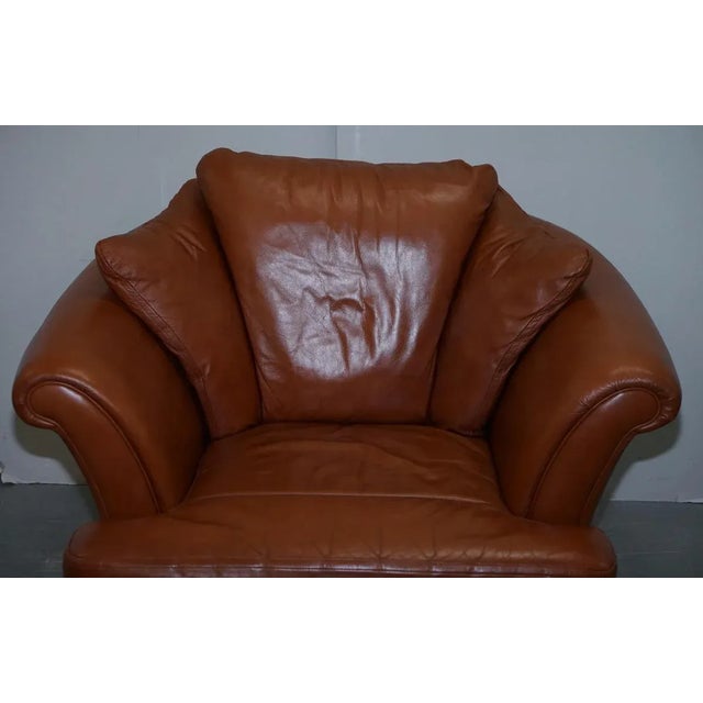 Set of Small Aged Tan Brown Leather Sofa & Matching Armchair For Sale - Image 16 of 18