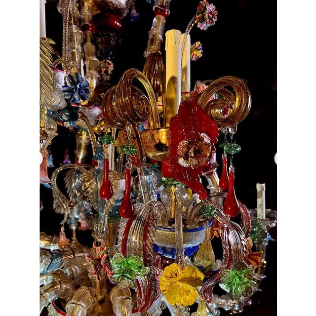 Glass Venetian Rezzonico Chandelier in Murano, 1950s For Sale - Image 7 of 18