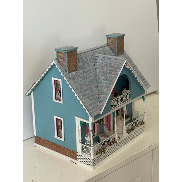 1960 Vintage Dollhouse Blue Cottage Handmade Furnished For Sale - Image 9 of 17
