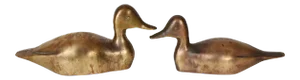 Vintage Mid 20th Century Solid Bronze Duck Bird Animal Decoy Figurines Model Set - a Pair