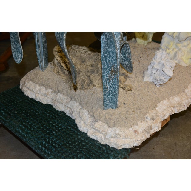 Aqua VTG Metal / 'Bronze' Aqua Patina Sea Turtles Ocean Round Glass Coffee Table For Sale - Image 8 of 18