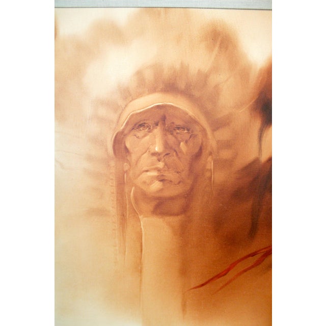 1980s Lisandro Lopez Baylon (B. 1951) 6 Foot American Indian Painting For Sale - Image 12 of 16