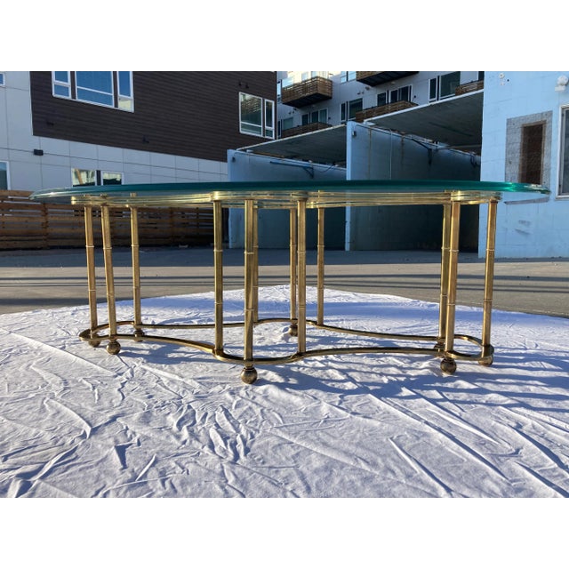 Mid 20th Century Mastercraft Brass "Race Track" Coffee Table in Faux Bamboo For Sale - Image 5 of 13
