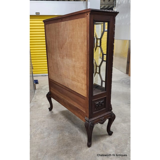 Antique Carved Mahogany French Victorian Style Curio Display Cabinet C1940s For Sale - Image 13 of 15