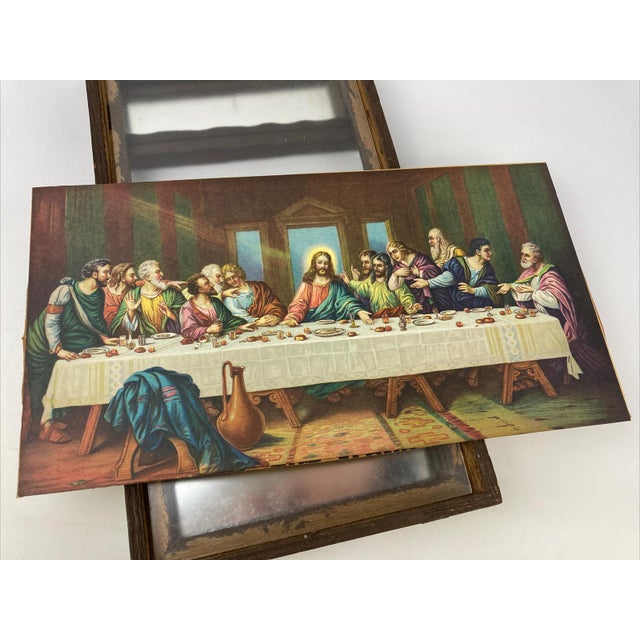 Brown VTG Brunozetti Last Supper Trifold Wood Mirror Frame Art Religious Picture For Sale - Image 8 of 12