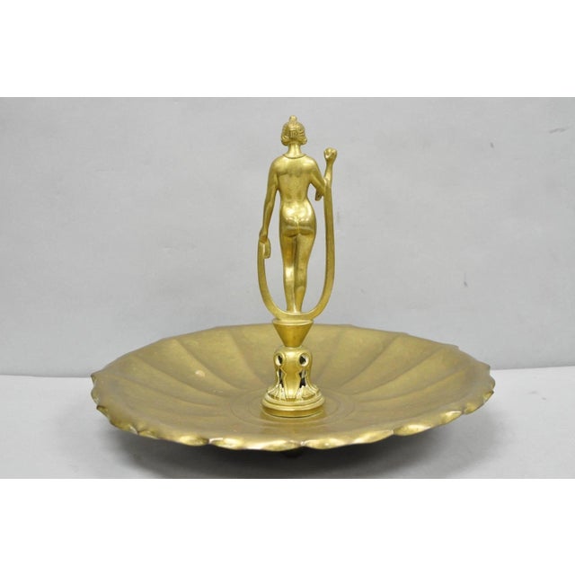 Vintage Art Nouveau Brass Figural Nude Woman Centerpiece Compote Dish Bowl For Sale - Image 14 of 18