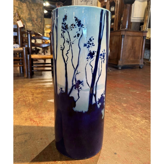 Mid 20th Century Mid 20th Century Mid-Century French Blue & White Painted Porcelain Umbrella Stand For Sale - Image 5 of 9