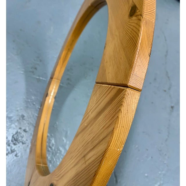 Round Pine Wall Mirror by Glasmäster Markaryd, 1950s, Sweden For Sale - Image 10 of 12