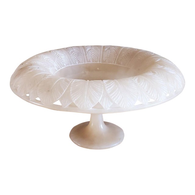 Large Vintage Alabaster Carved Round Pedestal Bowl Italian by Ali For Sale