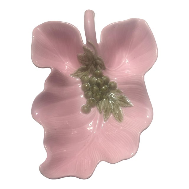 Vintage Hull Pink Ceramic Platter With Tuscany Green Grapes For Sale