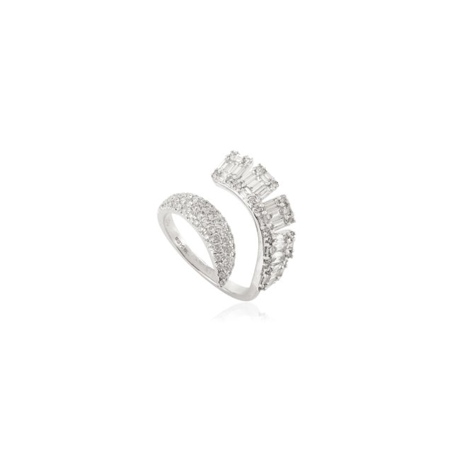 14k Solid Gold Natural Crossover Diamond Bypass Ring Size 6 For Sale - Image 4 of 12