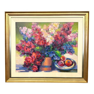 Mid-Century Original Floral Still Life Oil Impasto Painting For Sale