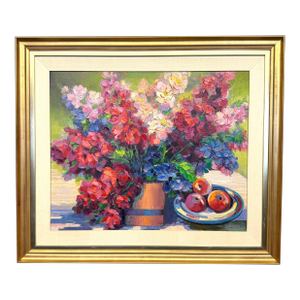 Mid-Century Original Floral Still Life Oil Impasto Painting