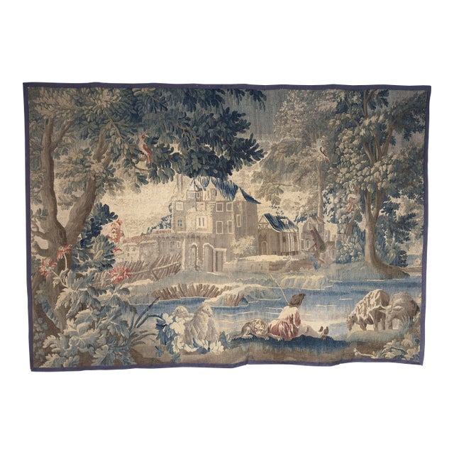 18th Century French Aubusson Verdure Tapestry With Château Landscape For Sale