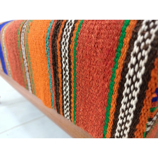 Kilim Upholstered Walnut Vanity Bench For Sale In Raleigh - Image 6 of 7