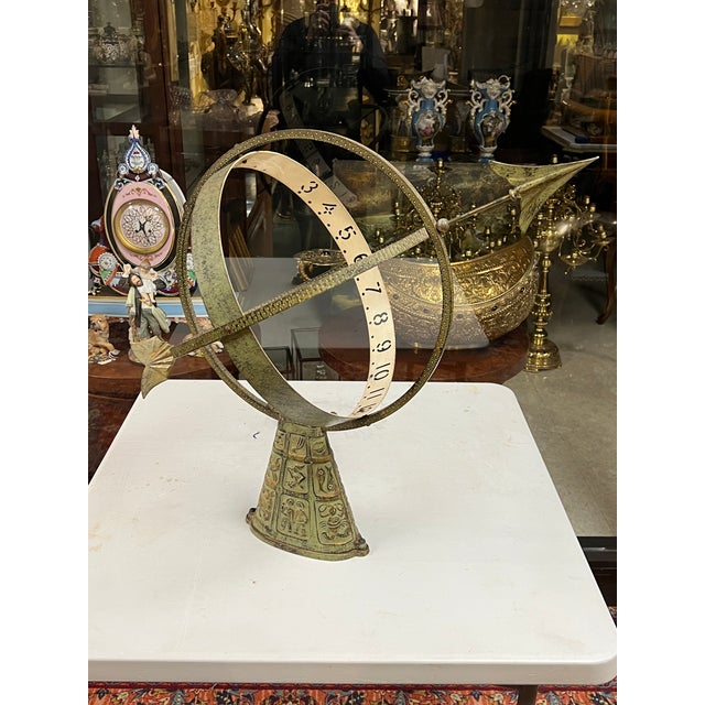 Mid 20th Century Bronze Armillary With Verdigris Patina Depicting Signs of the Zodiac For Sale - Image 5 of 13