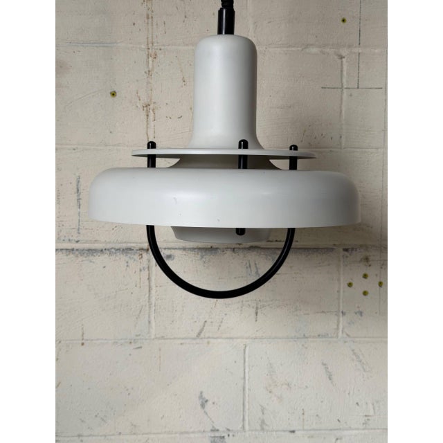 1970s Mid-Century Modern White Pendant Light Metal Ceiling Lamp Space Age Danish For Sale - Image 10 of 10