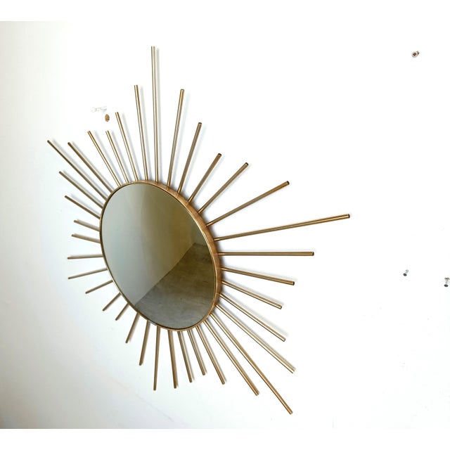 Metal Vintage Brass Sunburst Mirror, 1970s For Sale - Image 7 of 9